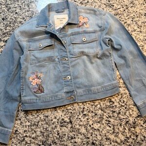 abercrombie kids Light Blue Denim Jacket with Pink & Purple Floral Embroidery